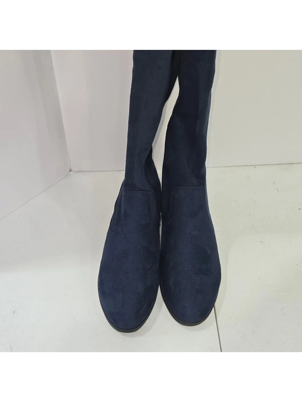 Women's Navy Blue Faux Suede Over The Knee High Boots Flat Heel Size 7.5W